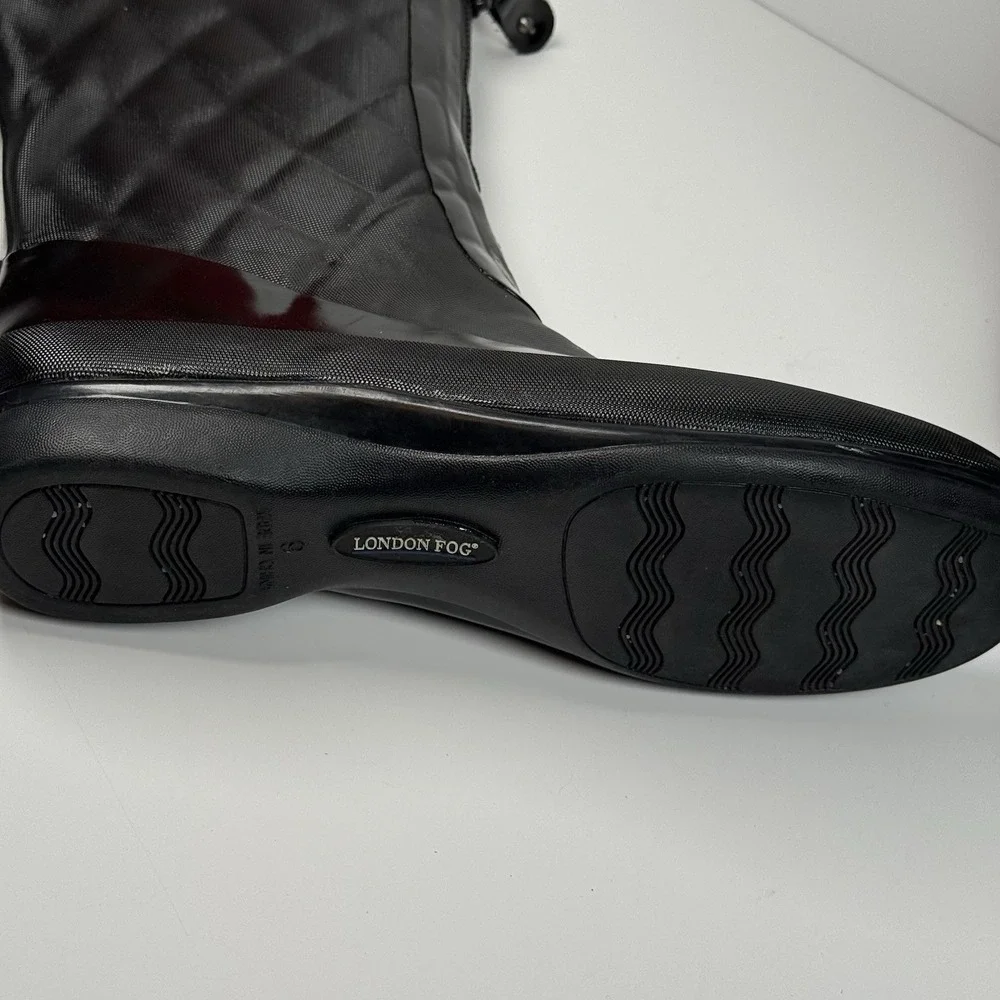 London‎ Fog Women 9M Tribeca Black Tall Rain Boots Quilted Zipper